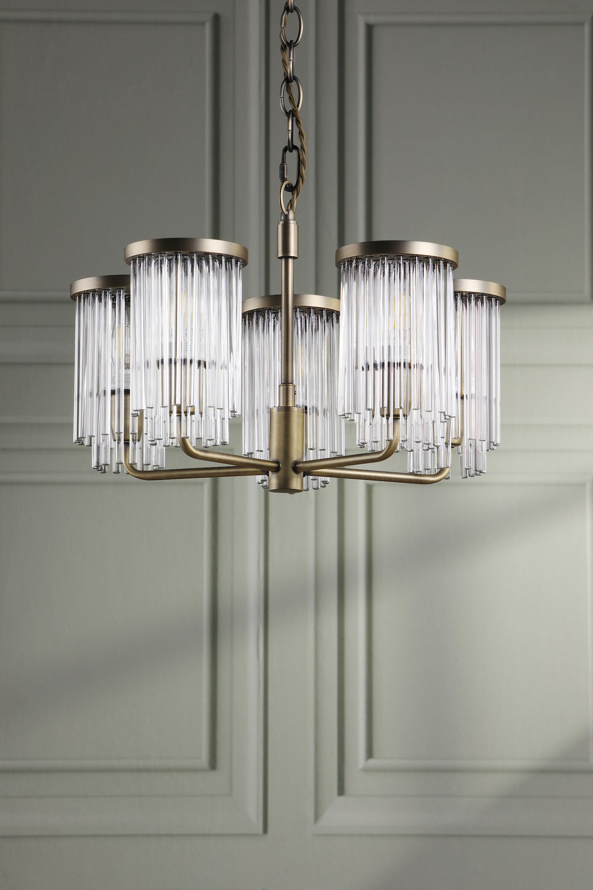 Laura Ashley Hilcote 5 Light Armed Pendant Matt Antique Brass and Glass