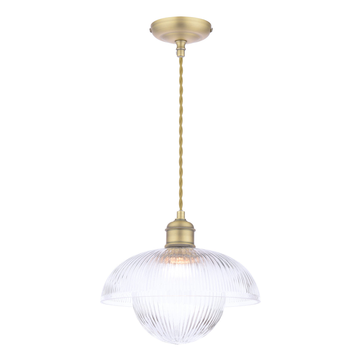 Laura Ashley Billham Pendant Matt Antique Brass and Ribbed Glass