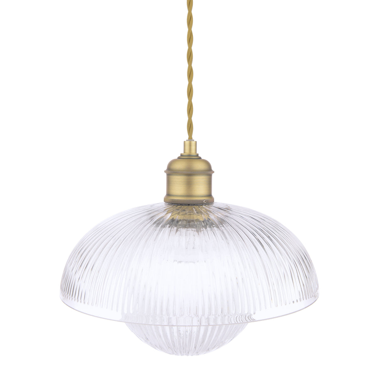 Laura Ashley Billham Pendant Matt Antique Brass and Ribbed Glass