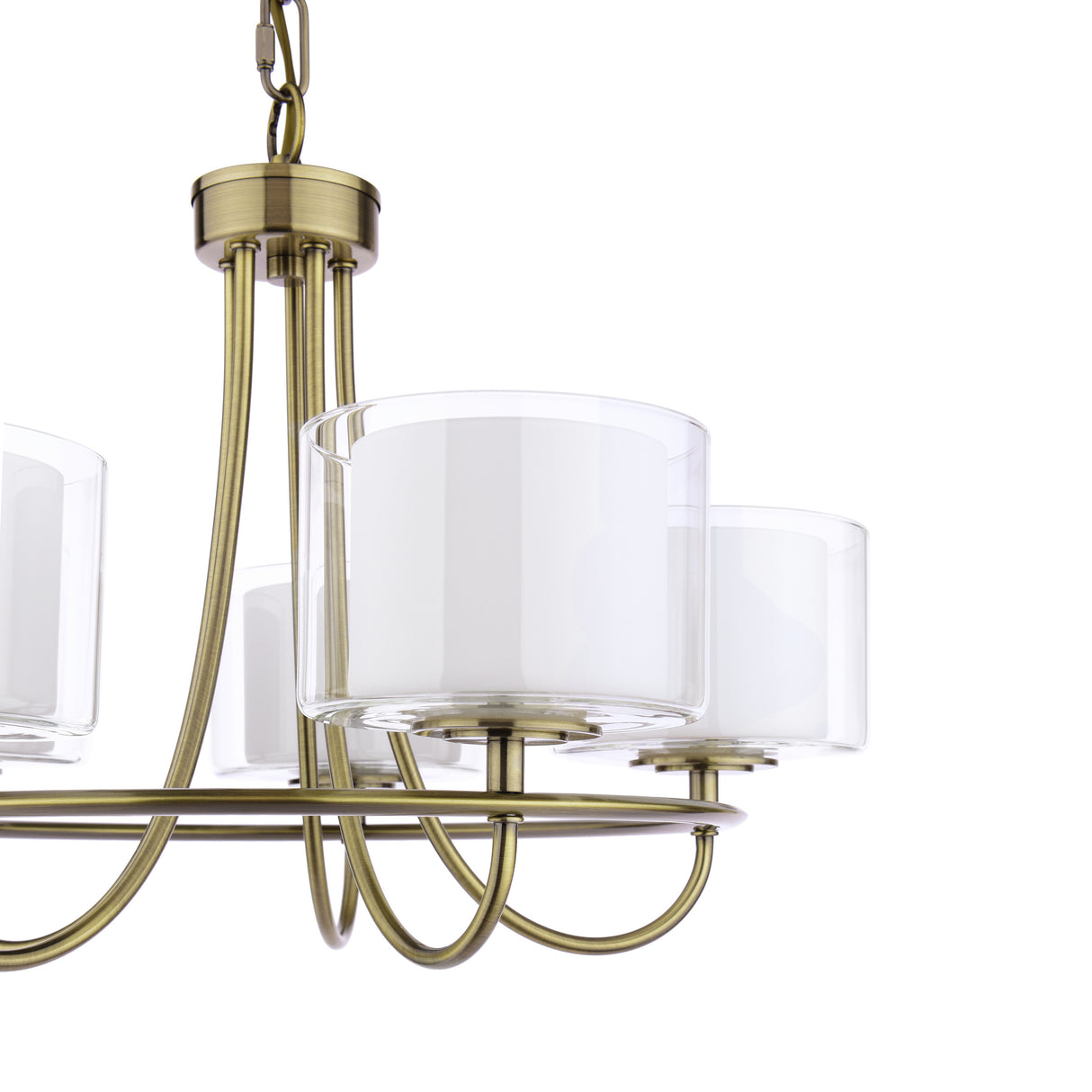 Laura Ashley Southwell 5 Light Armed Pendant Antique Brass and Opal Glass