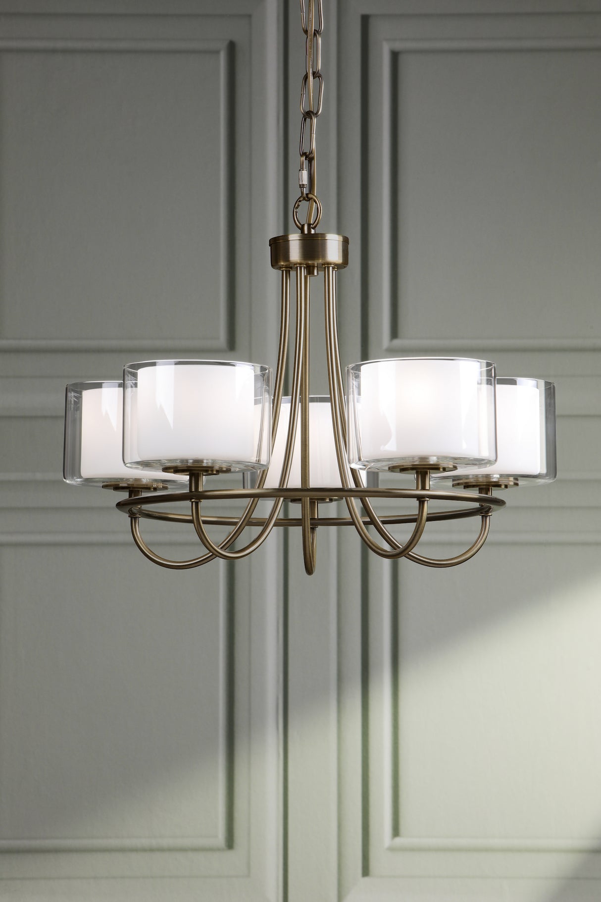 Laura Ashley Southwell 5 Light Armed Pendant Antique Brass and Opal Glass