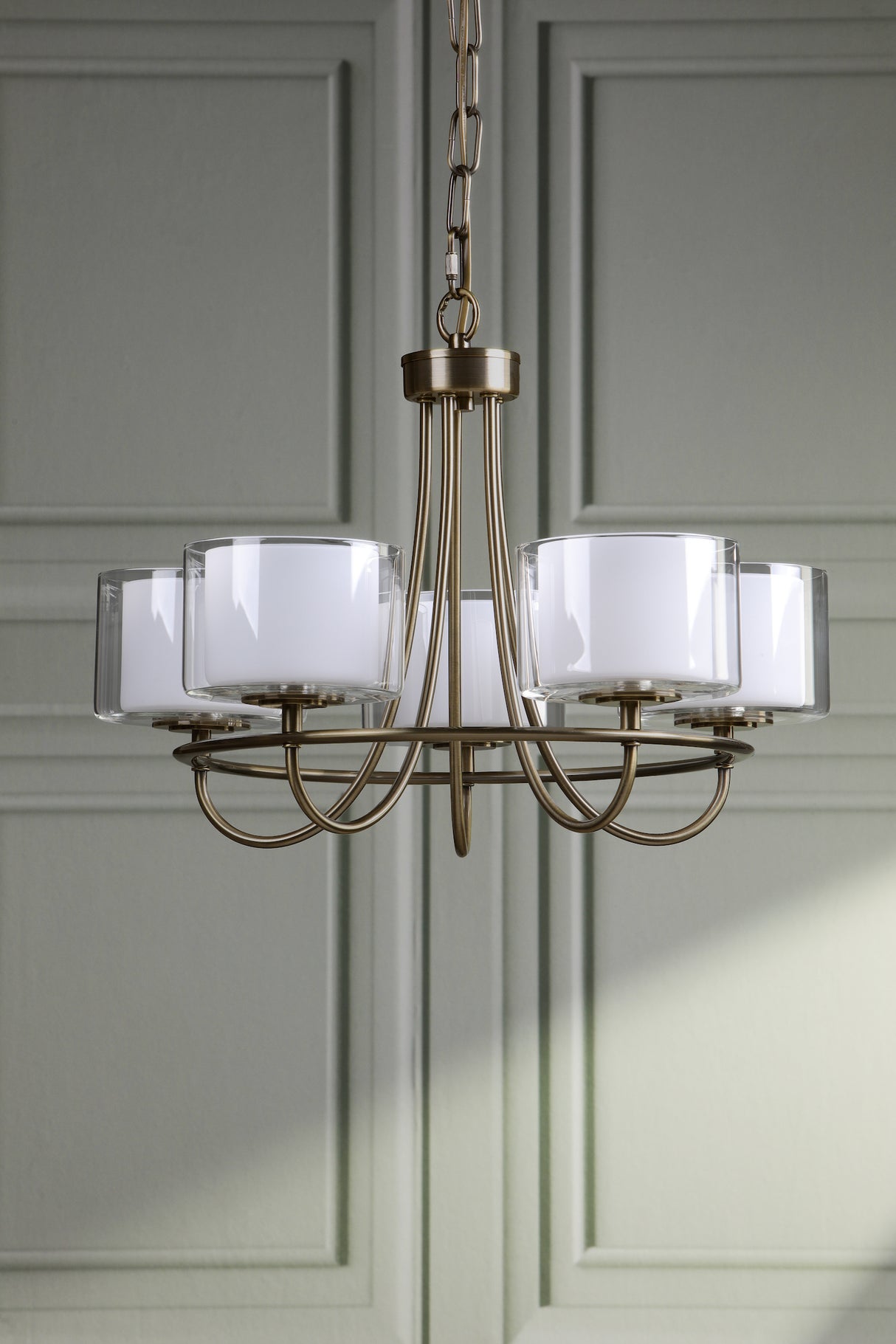 Laura Ashley Southwell 5 Light Armed Pendant Antique Brass and Opal Glass