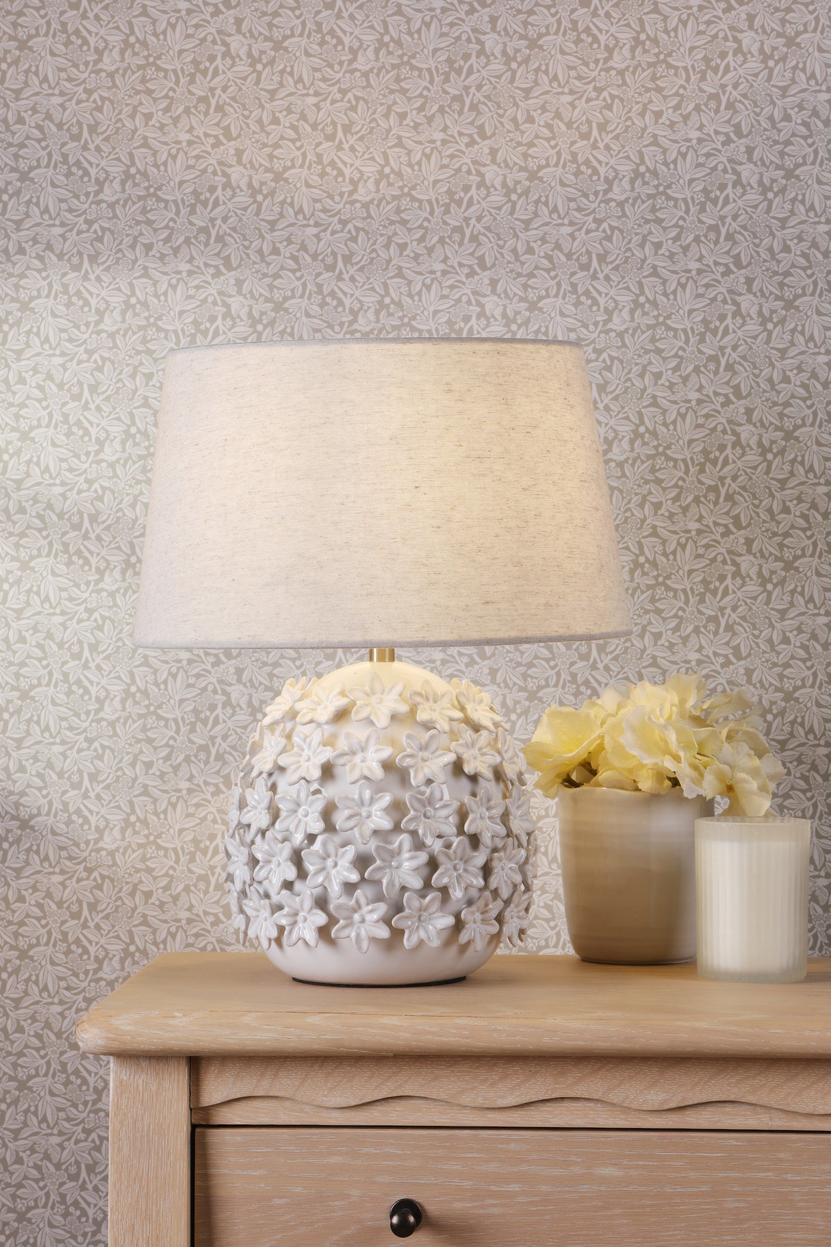 Laura Ashley Ingham Table Lamp White and Brushed Silver With Shade