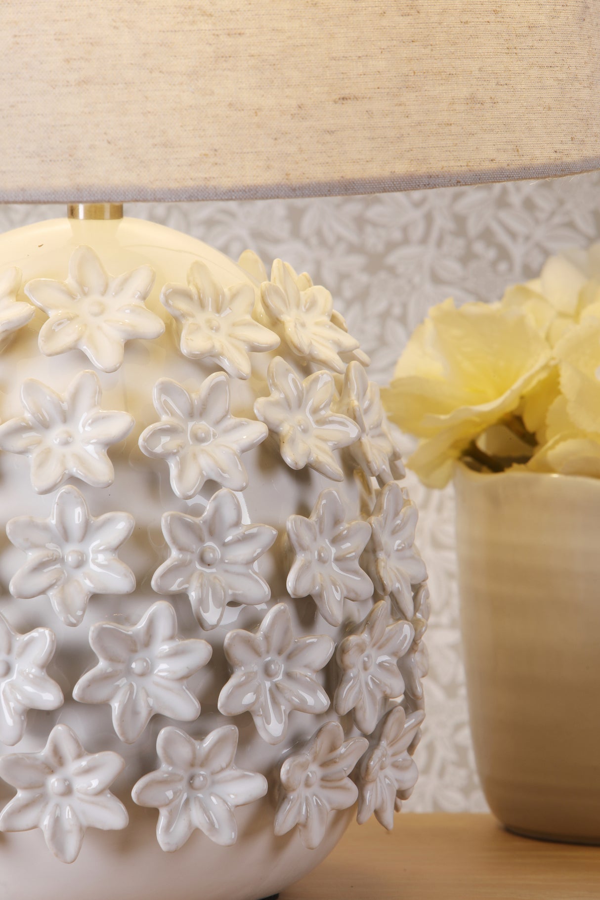 Laura Ashley Ingham Table Lamp White and Brushed Silver With Shade