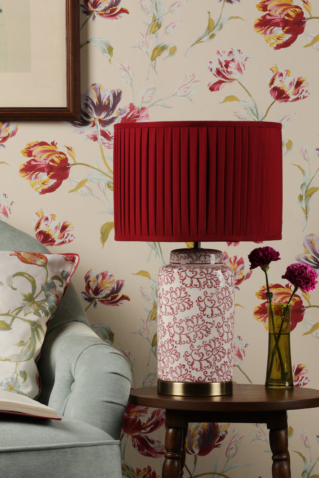 Laura Ashley Knipton Table Lamp Red Ceramic and Antique Brass With Shade