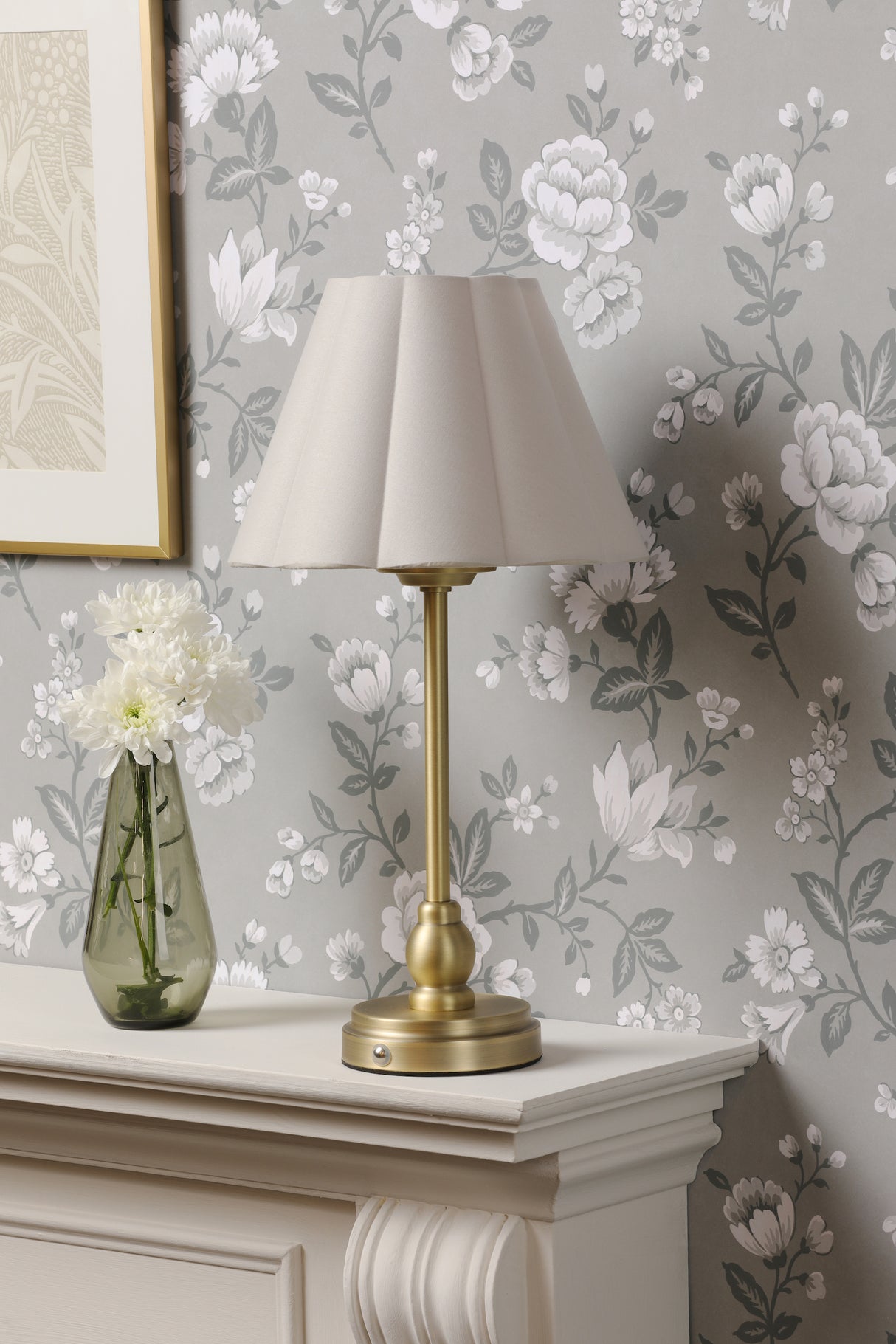 Laura Ashley Erin Rechargeable Table Lamp Matt Antique Brass With Shade LED