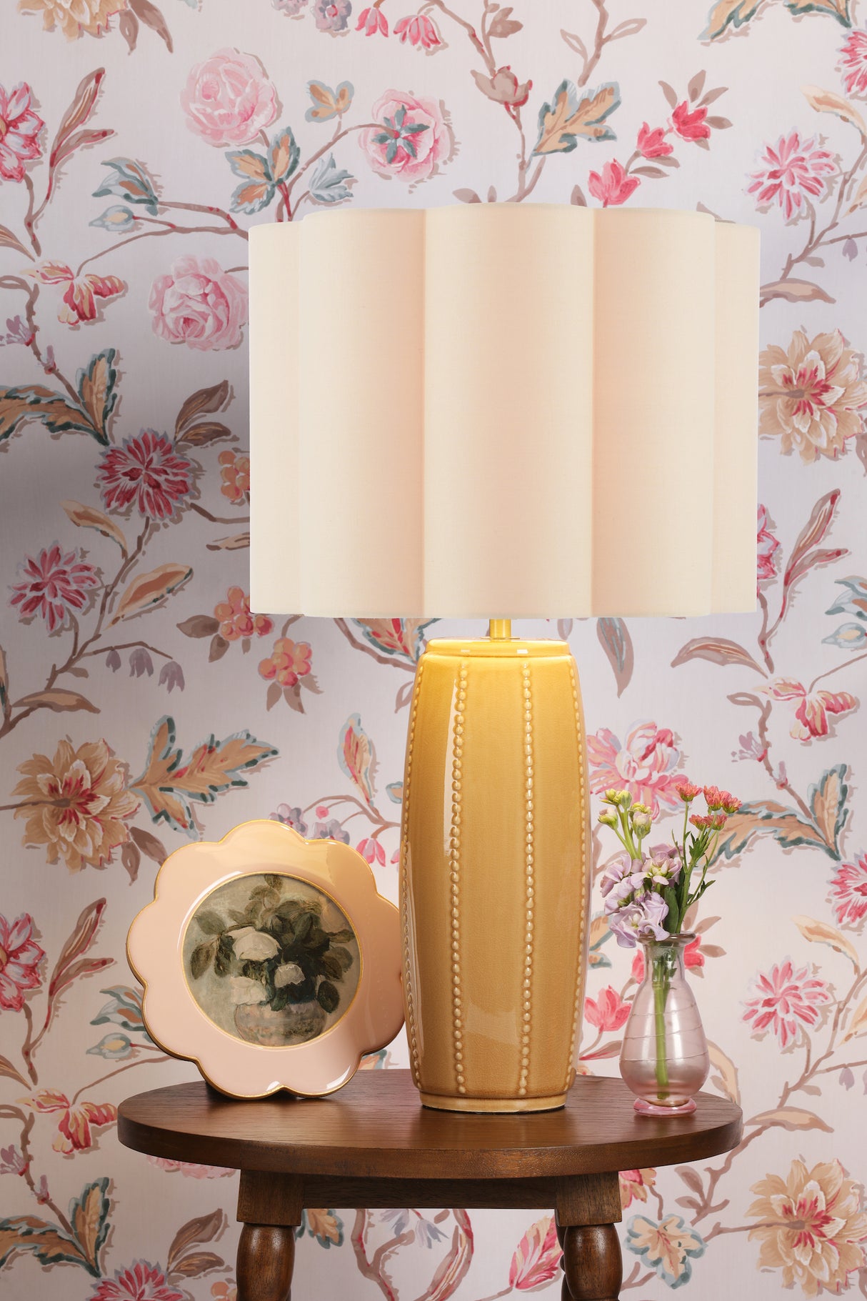 Laura Ashley Littleton Table Lamp Yellow Ceramic and Antique Brass With Shade