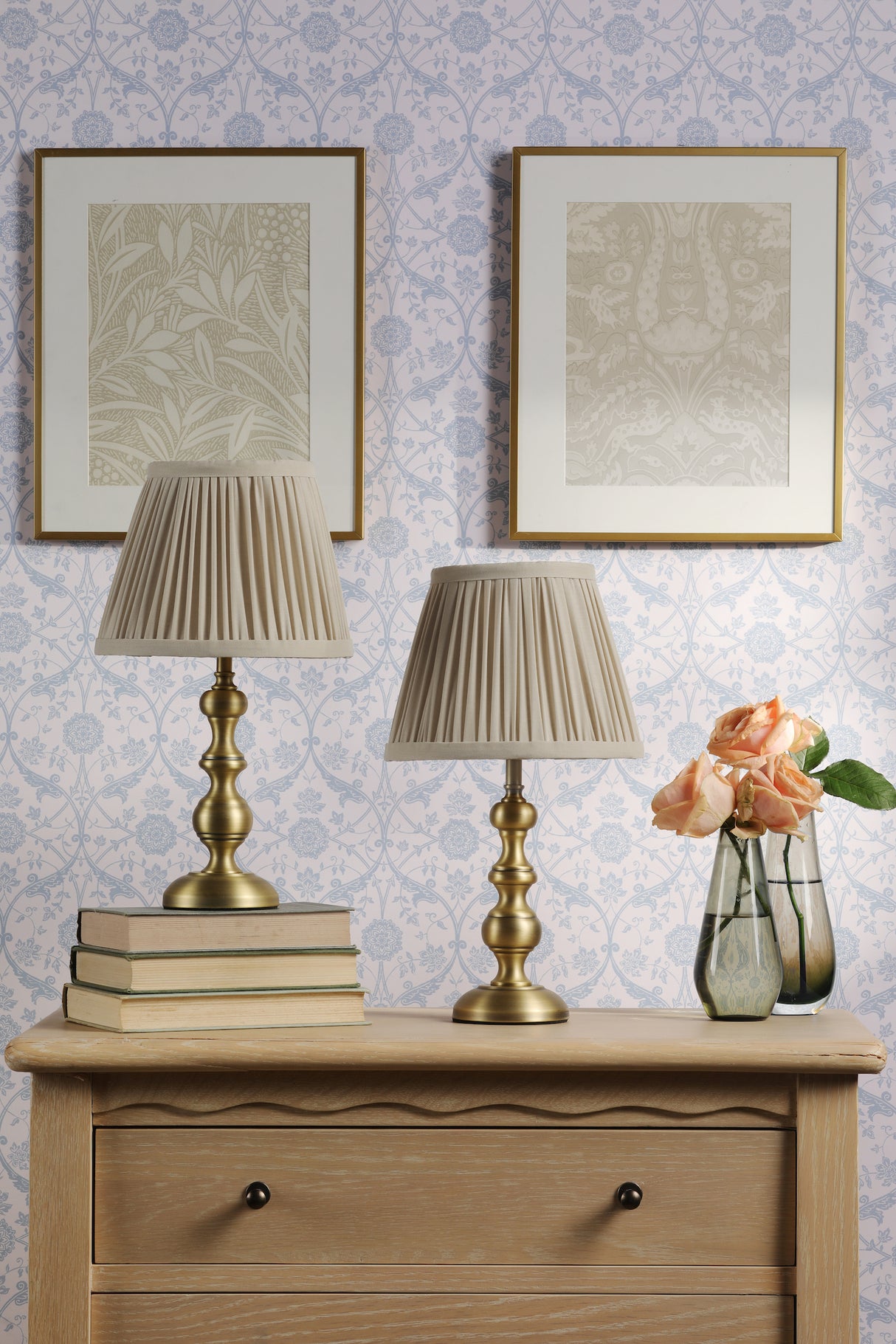 Laura Ashley Ezra Twin Pack Table Lamp Matt Antique Brass With Shade