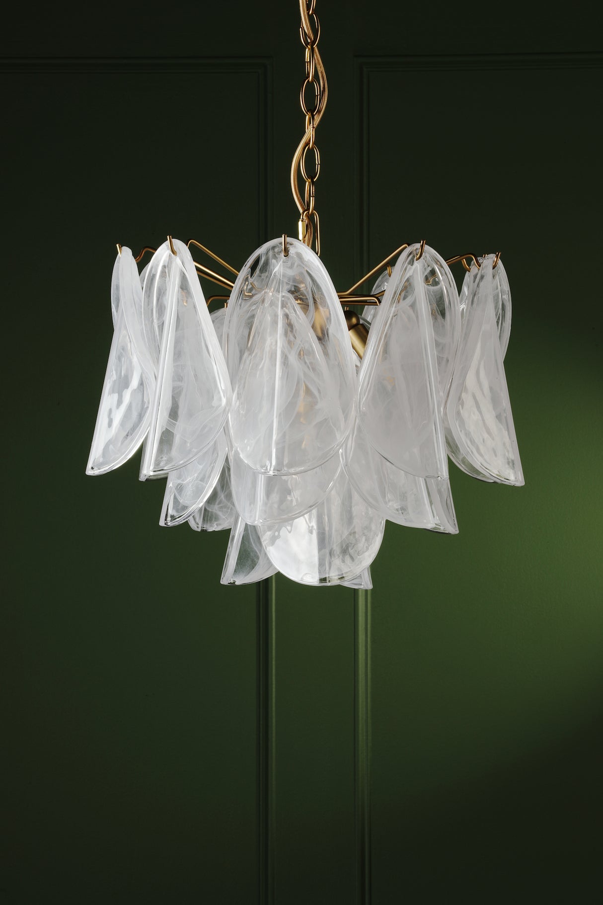 Laura Ashley Stannington 4 Light Pendant Matt Antique Brass and White Glass