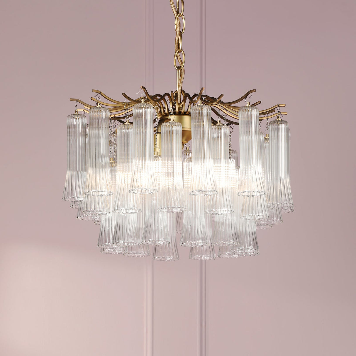 Laura Ashley Penlee 4 Light Pendant Matt Antique Brass and Ribbed Glass