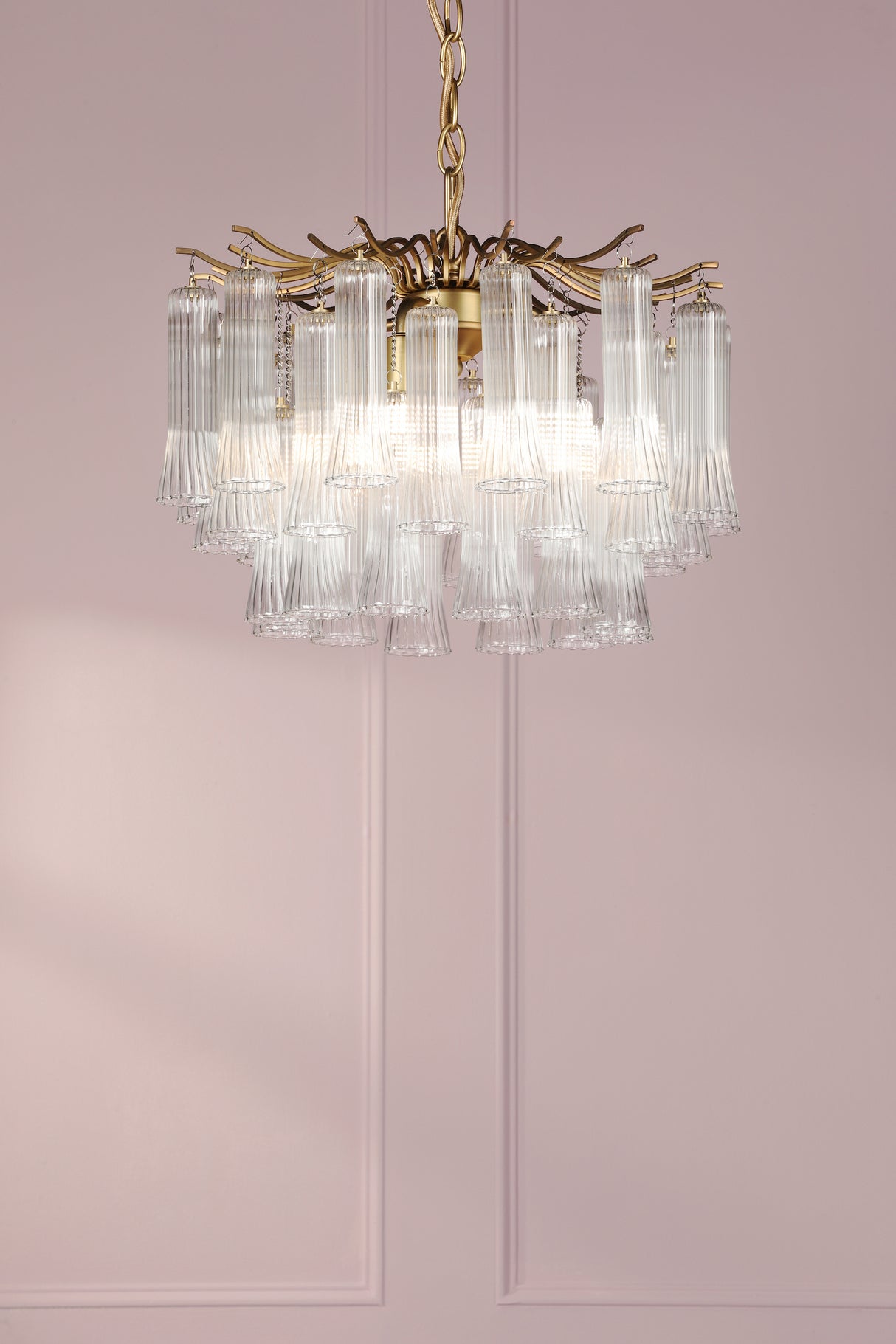 Laura Ashley Penlee 4 Light Pendant Matt Antique Brass and Ribbed Glass