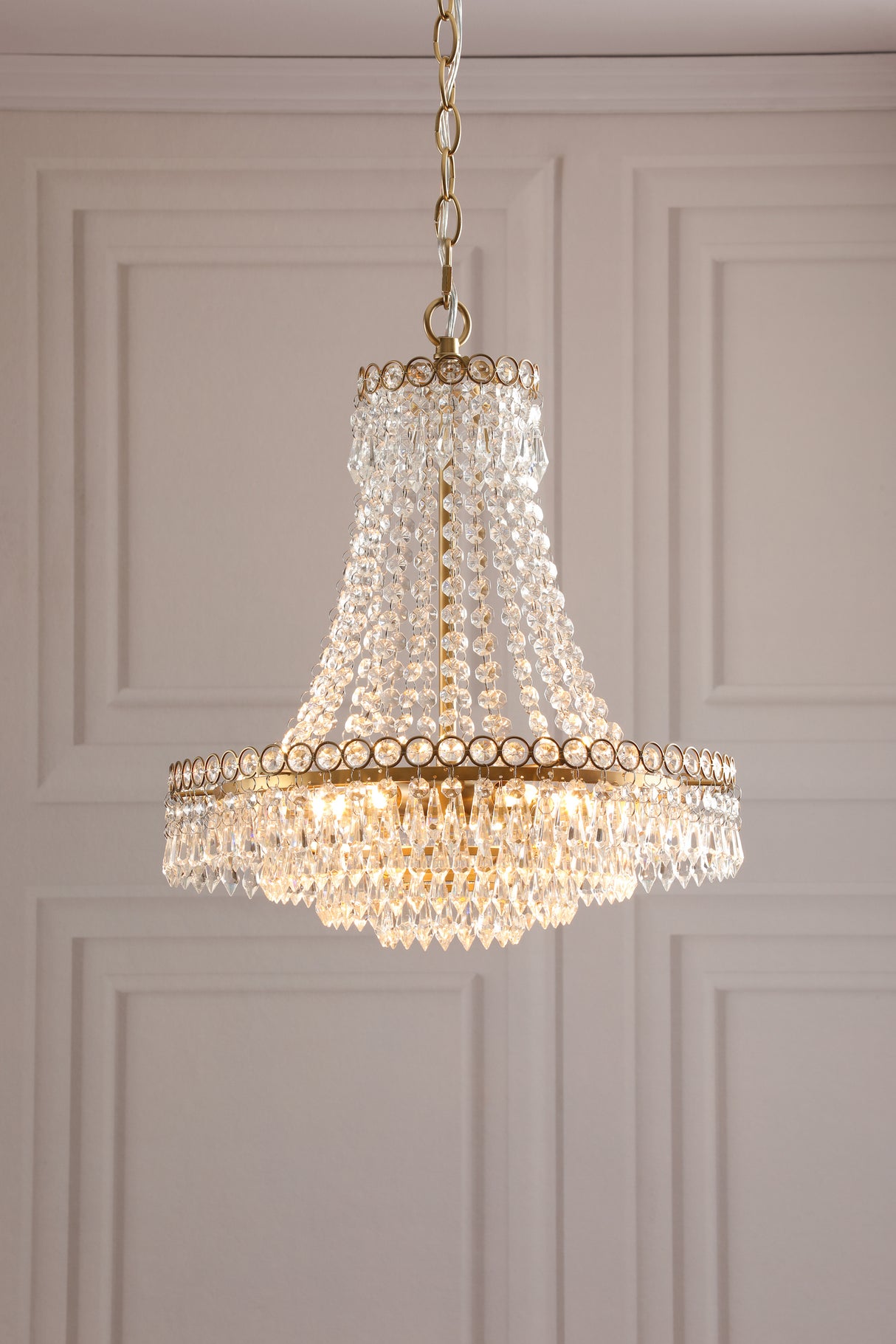 Laura Ashley Enid 5 Light Chandelier Faceted Glass and Matt Antique Brass