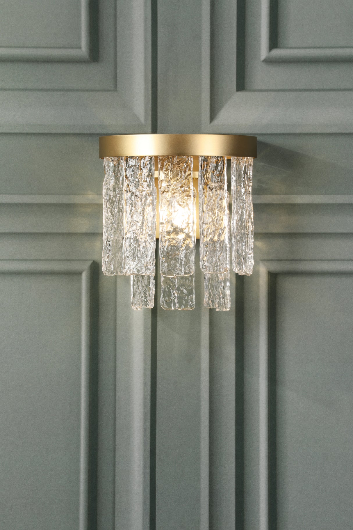 Laura Ashley Durnsford Wall Light Matt Antique Brass and Textured Glass
