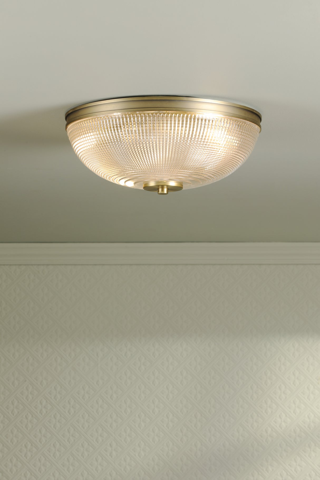 Laura Ashley Langdon 2 Light Bathroom Ceiling Light Matt Antique Brass and Textured Glass IP44