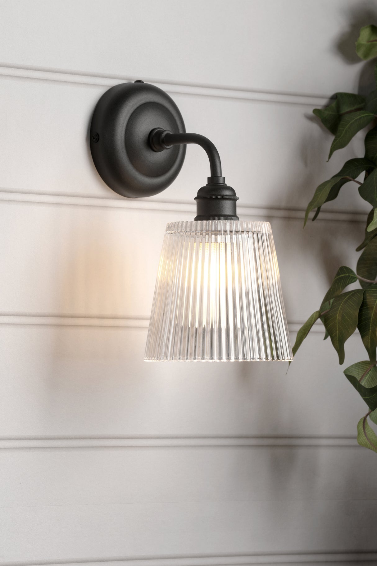 Laura Ashley Callaghan Outdoor Wall Light Matt Black and Ribbed Glass IP44