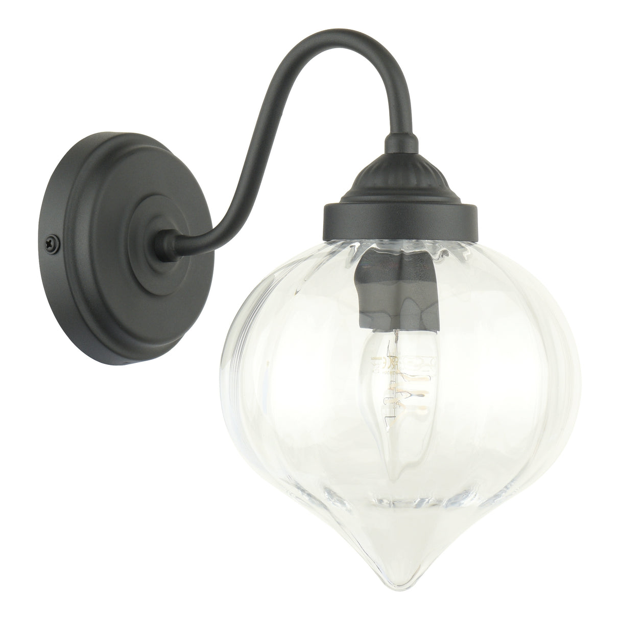 Laura Ashley Whitham Outdoor Wall Light Matt Black and Ribbed Glass IP44