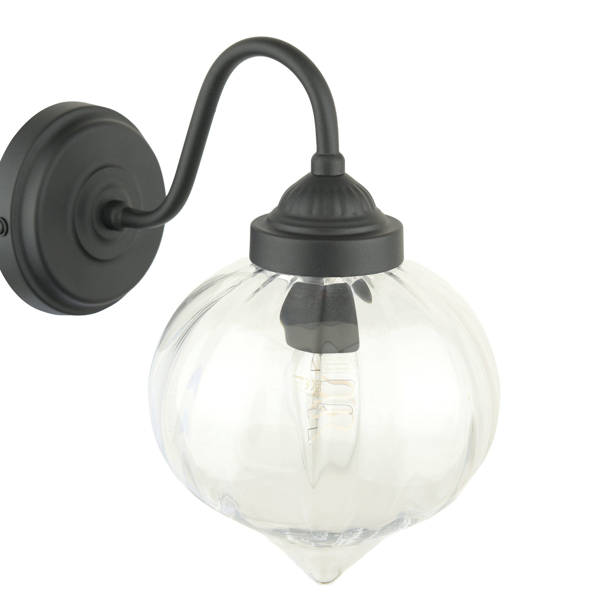 Laura Ashley Whitham Outdoor Wall Light Matt Black and Ribbed Glass IP44
