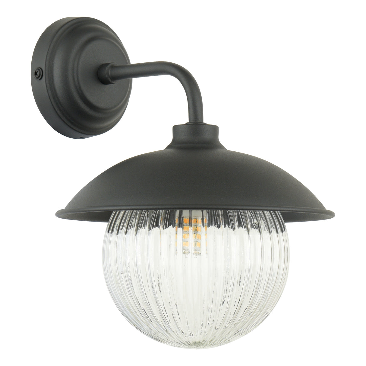 Laura Ashley Hatton Outdoor Wall Light Matt Black and Ribbed Glass IP44