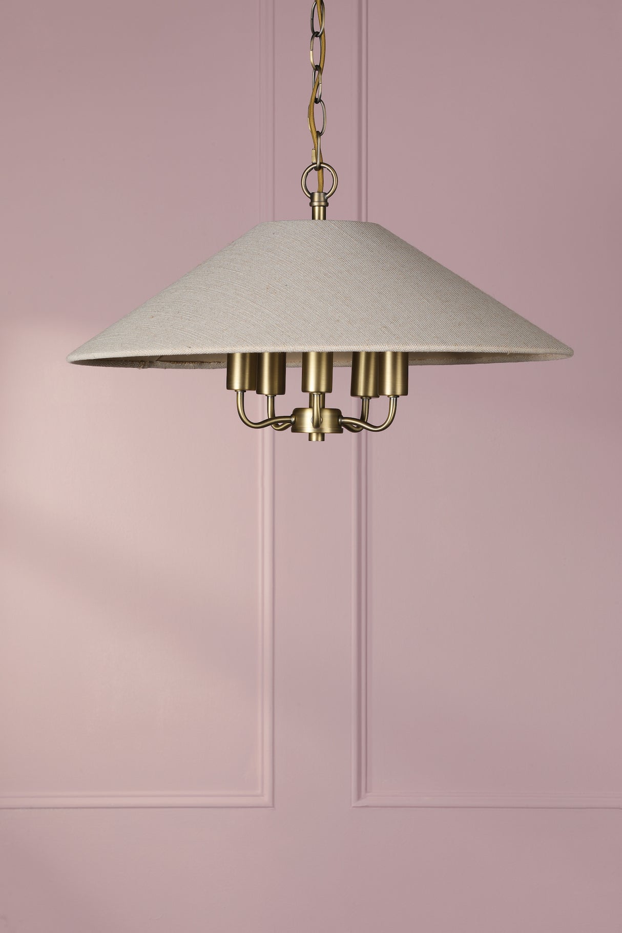 Laura Ashley Harland 5 Light Pendant Matt Antique Brass With Shade