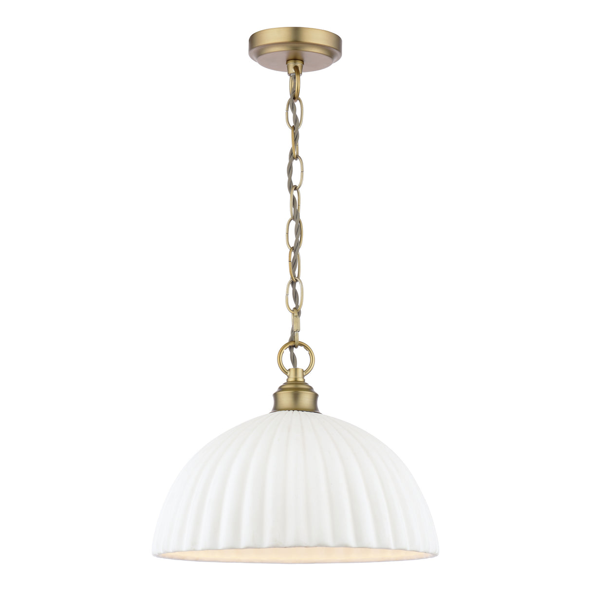 Laura Ashley Durford Large Pendant Matt Antique Brass and White