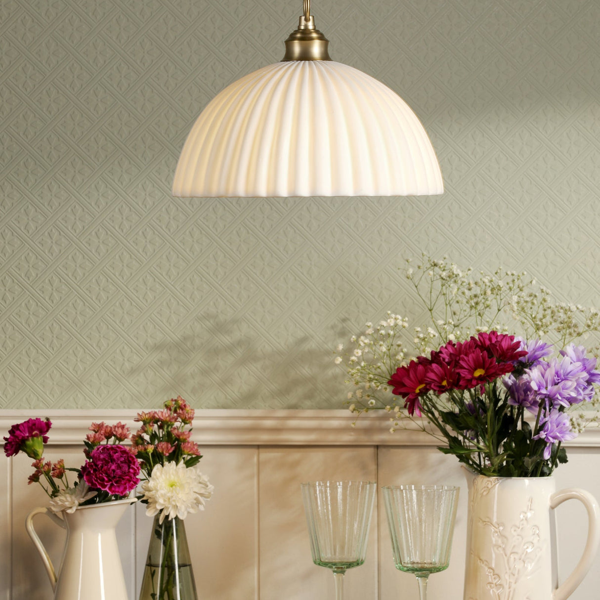 Laura Ashley Durford Large Pendant Matt Antique Brass and White