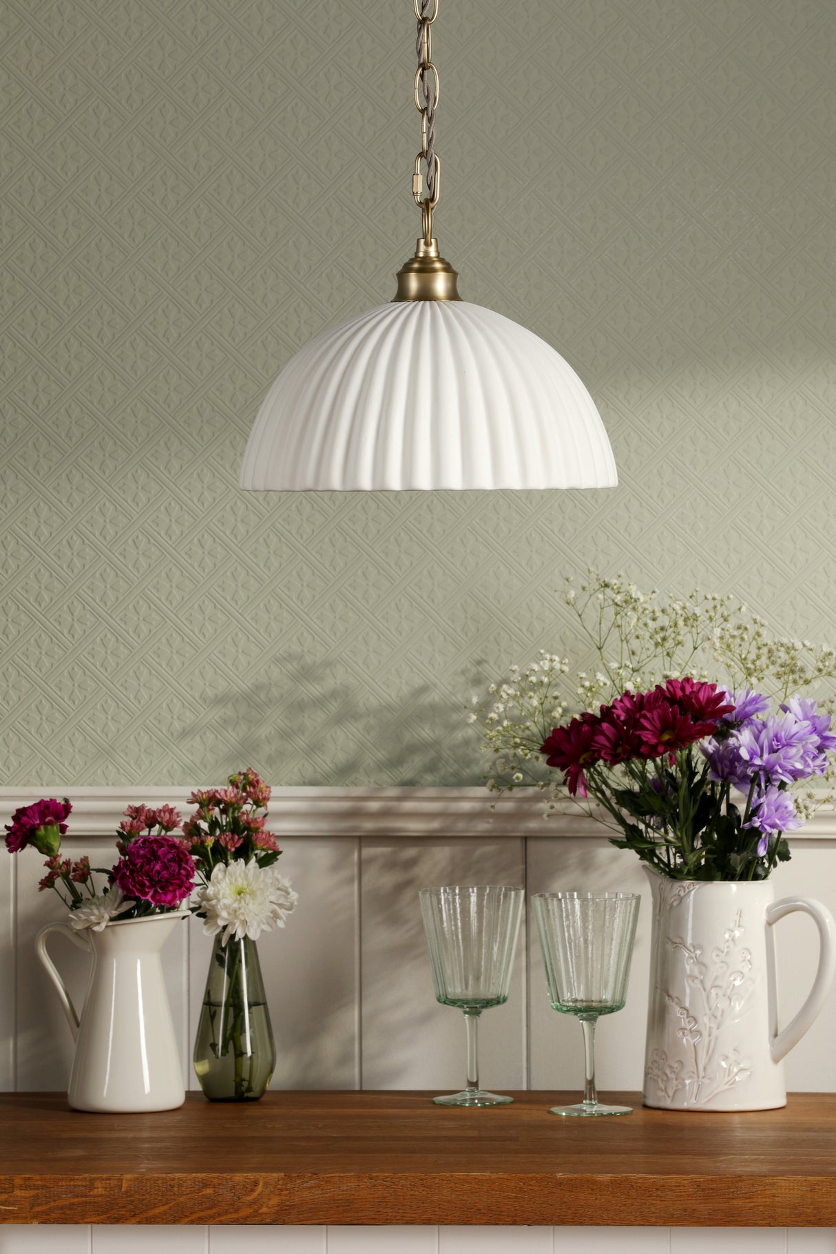 Laura Ashley Durford Large Pendant Matt Antique Brass and White