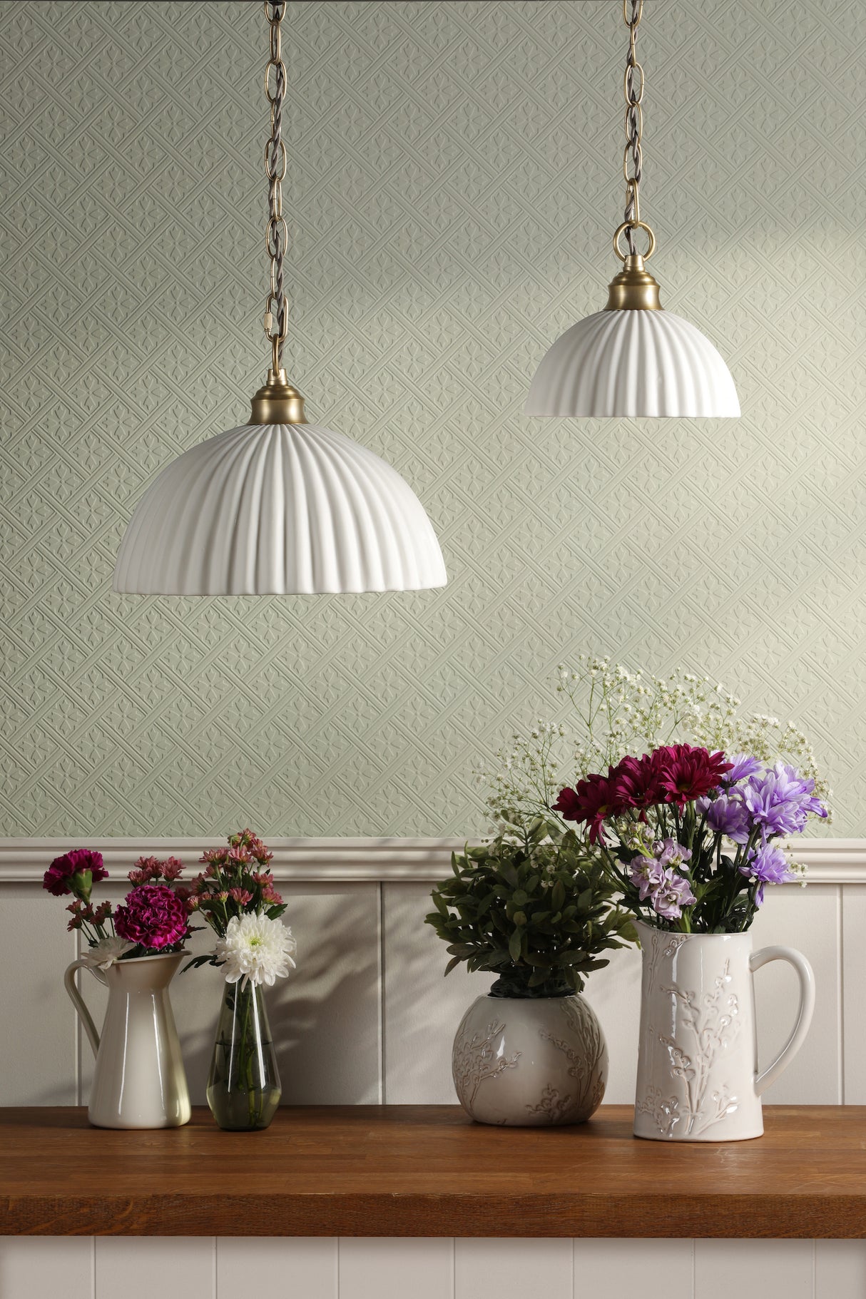 Laura Ashley Durford Large Pendant Matt Antique Brass and White