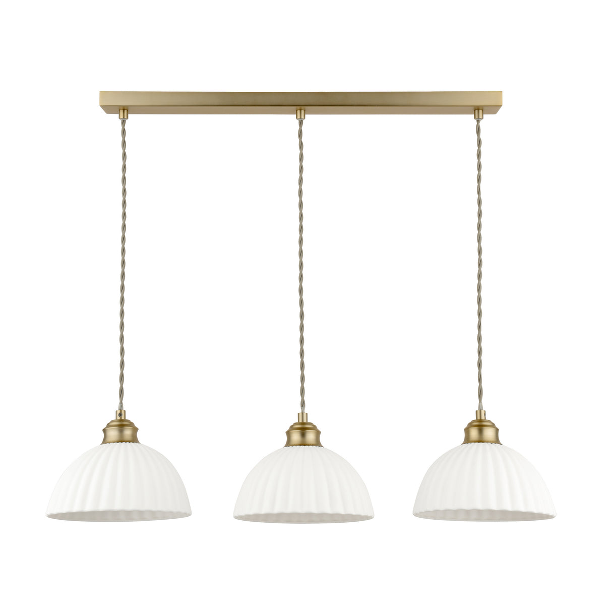 Laura Ashley Durford 3 Light Bar Pendant Matt Antique Brass and White Ceramic