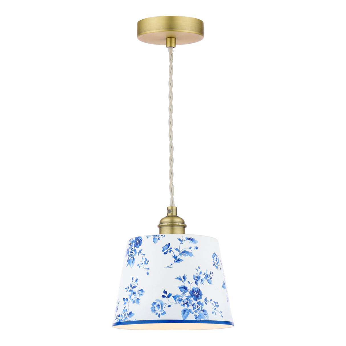Laura Ashley China Rose Pendant Matt Blue and Matt Antique Brass