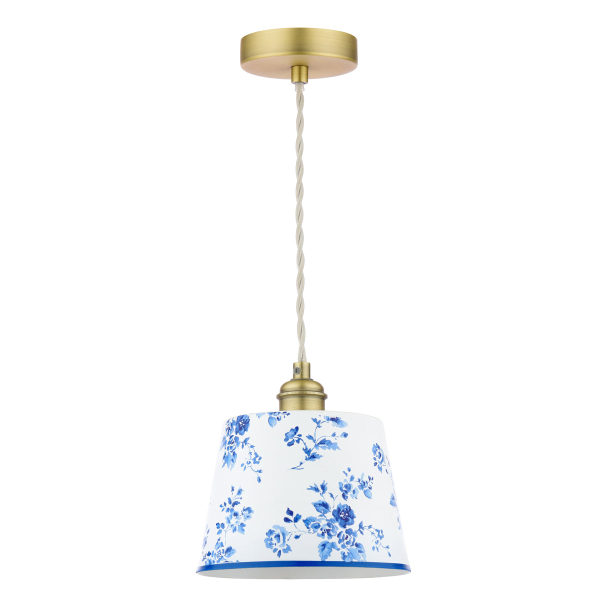 Laura Ashley China Rose Pendant Matt Blue and Matt Antique Brass