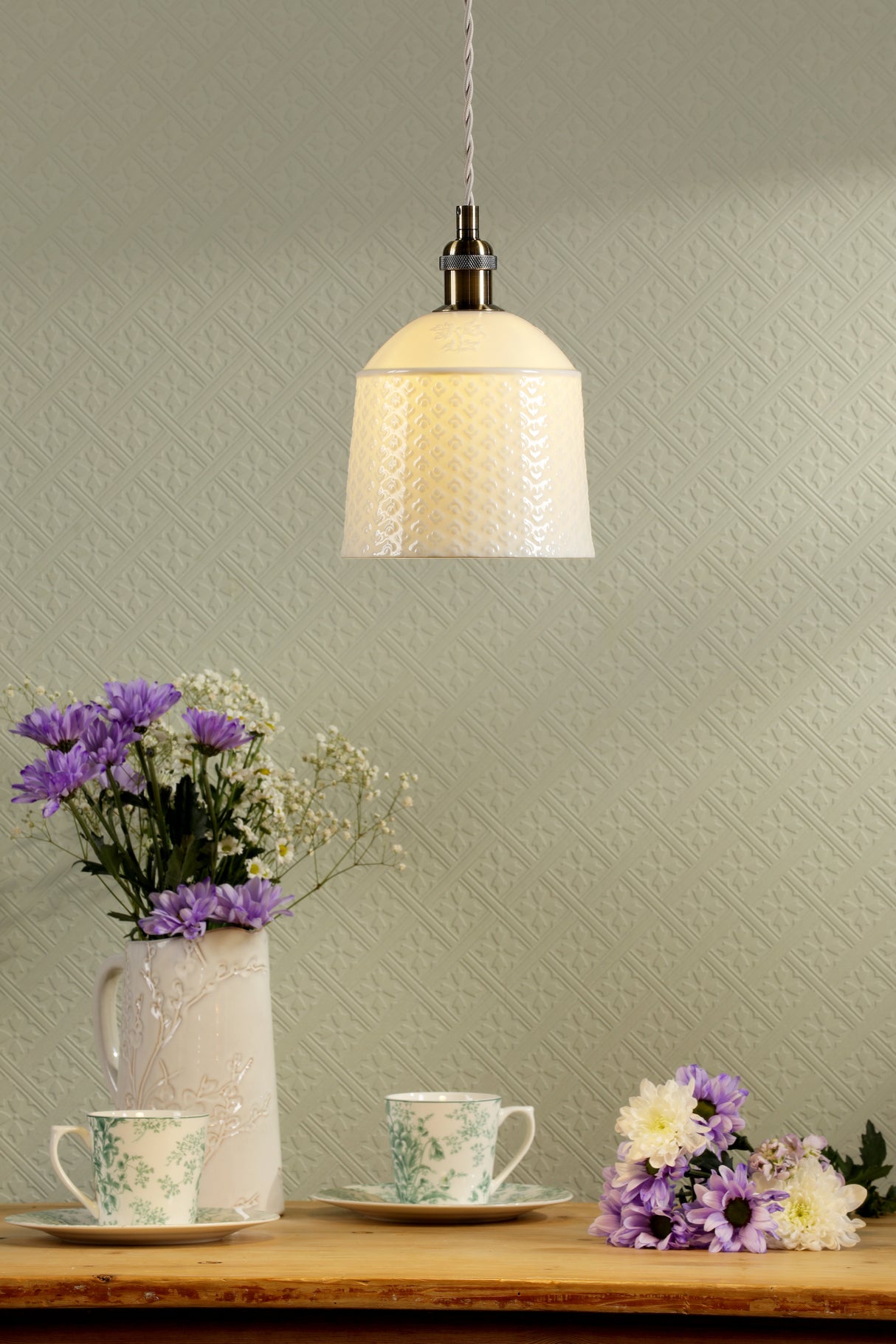 Laura Ashley Porcelain Pendant Cream and Antique Brass