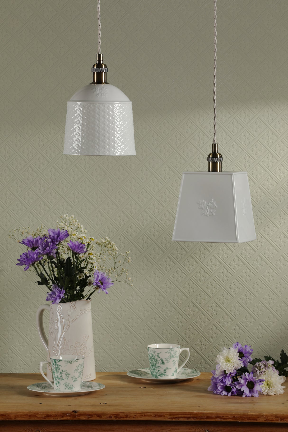 Laura Ashley Porcelain Pendant Cream and Antique Brass