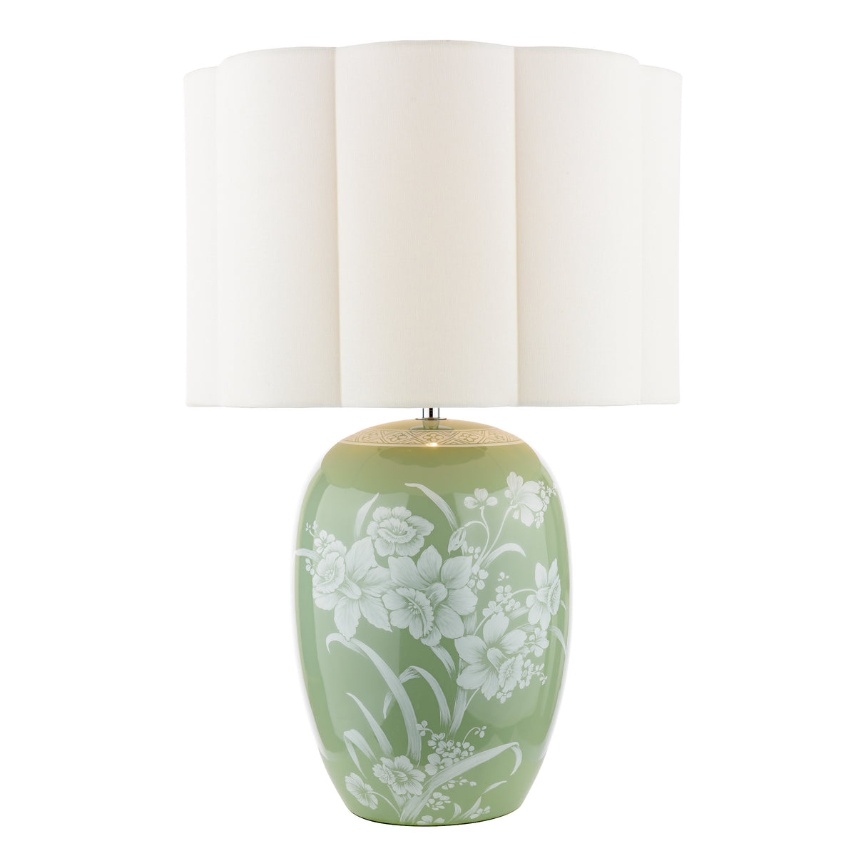 Laura Ashley Pashley Table Lamp Green Ceramic and Polished Chrome With Shade