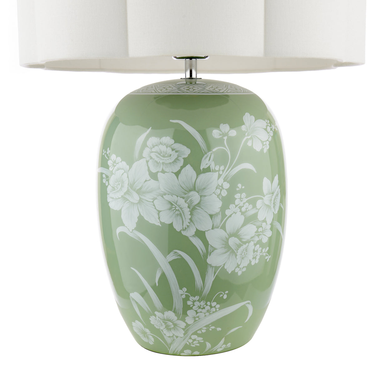 Laura Ashley Pashley Table Lamp Green Ceramic and Polished Chrome With Shade