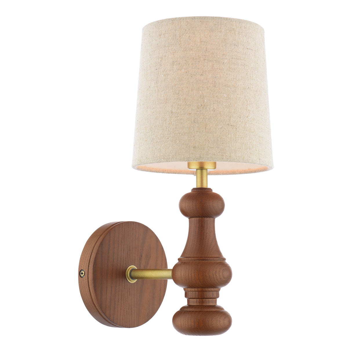 Laura Ashley Millbrook Wall Light Dark Wood and Industrial Brass With Shade