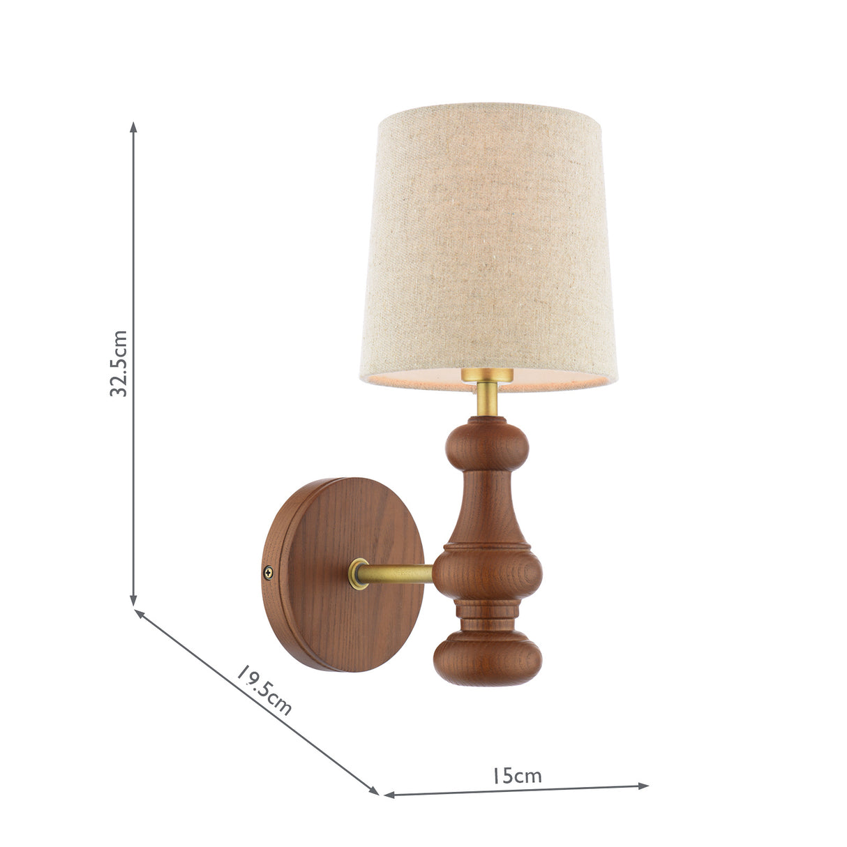 Laura Ashley Millbrook Wall Light Dark Wood and Industrial Brass With Shade