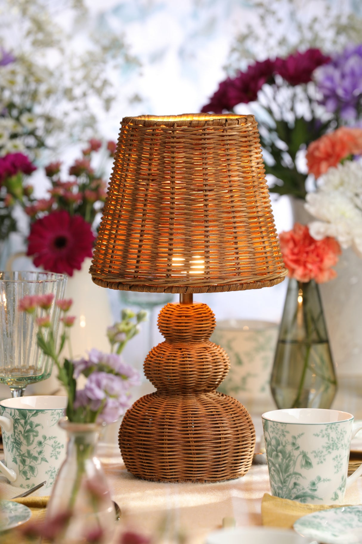Laura Ashley Hasfield Rechargeable Table Lamp Natural Rattan With Shade LED
