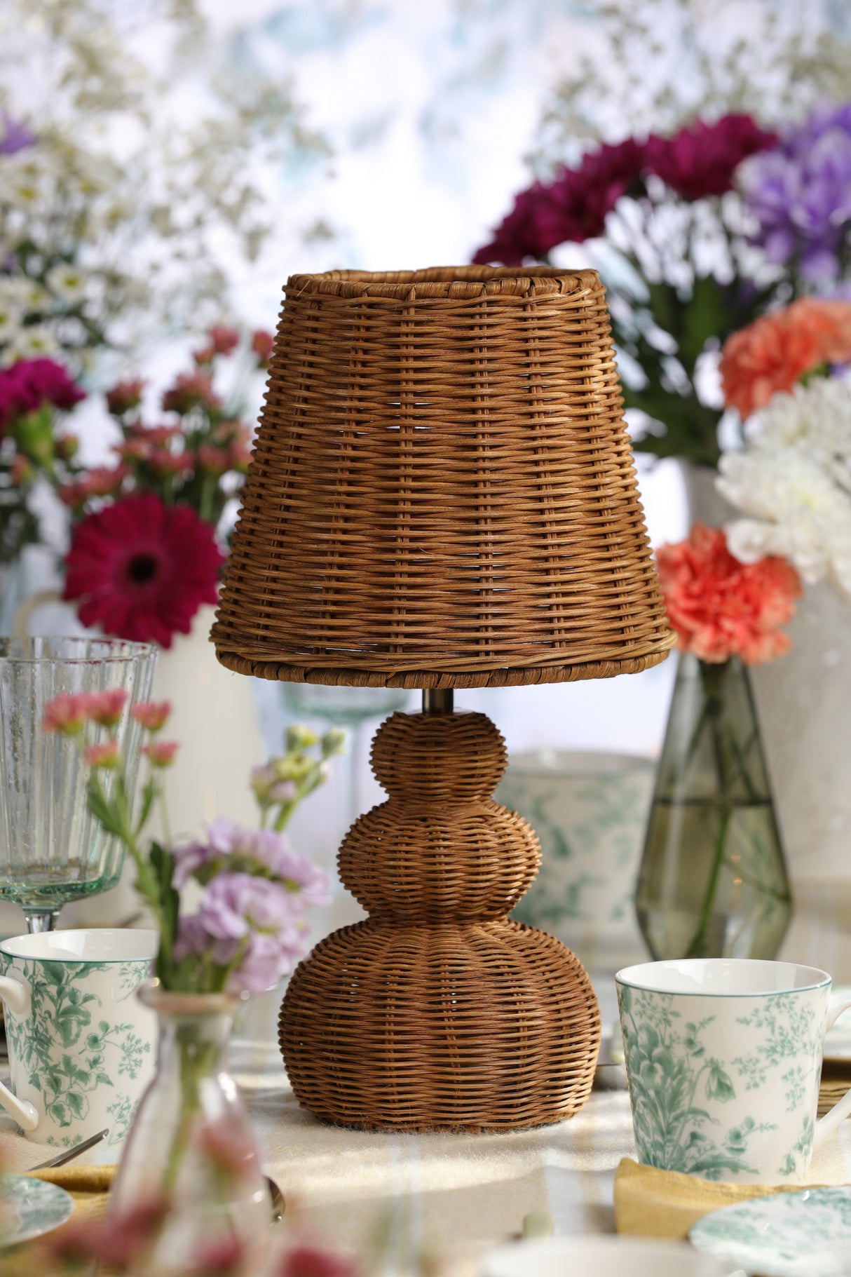 Laura Ashley Hasfield Rechargeable Table Lamp Natural Rattan With Shade LED