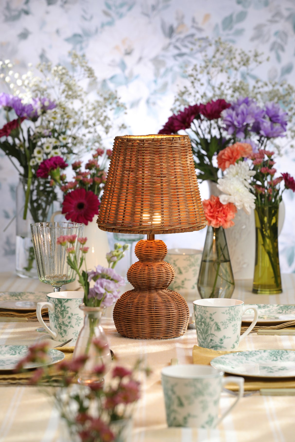 Laura Ashley Hasfield Rechargeable Table Lamp Natural Rattan With Shade LED