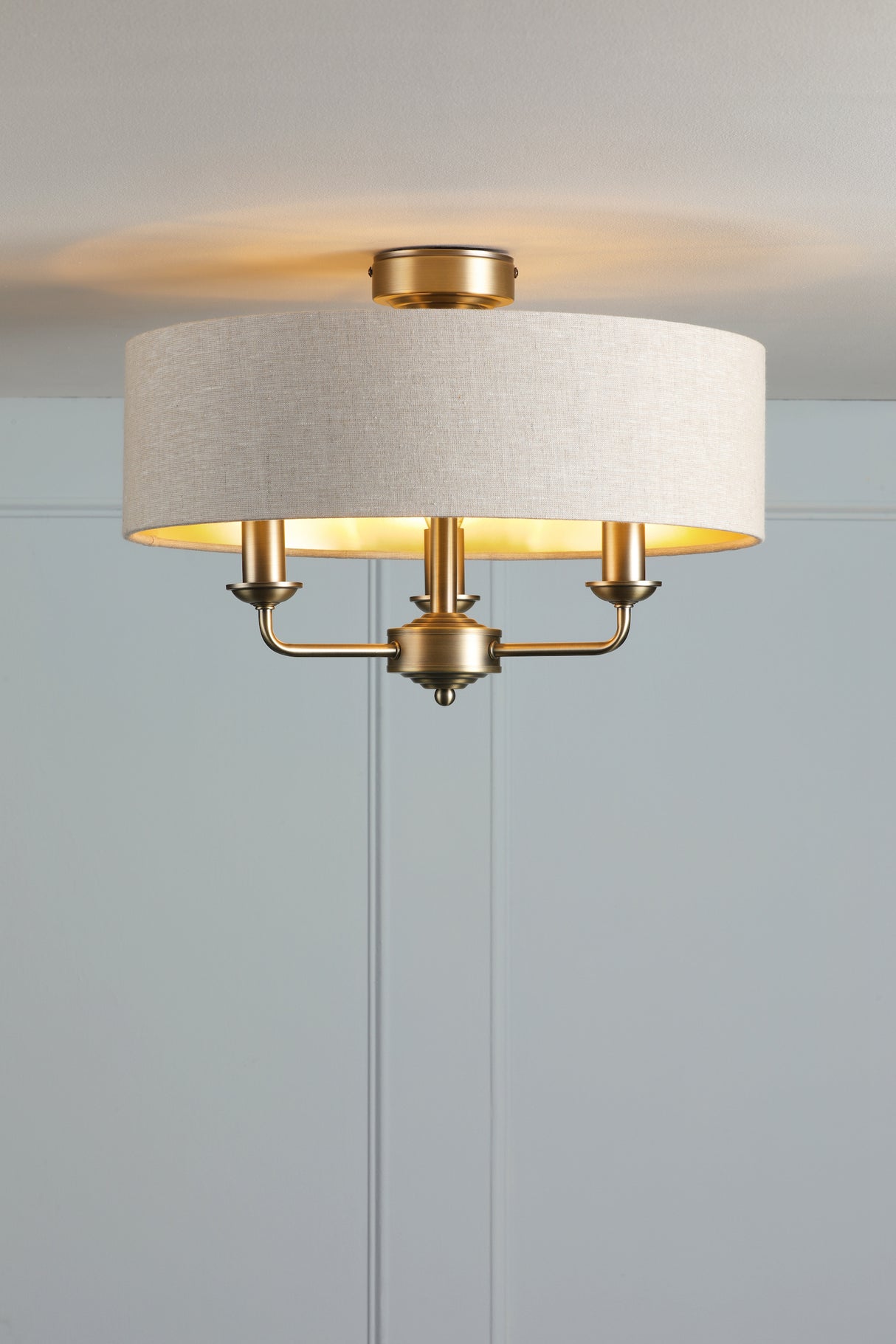 Laura Ashley Sorrento 3 Light Semi-Flush Matt Antique Brass With Natural Shade