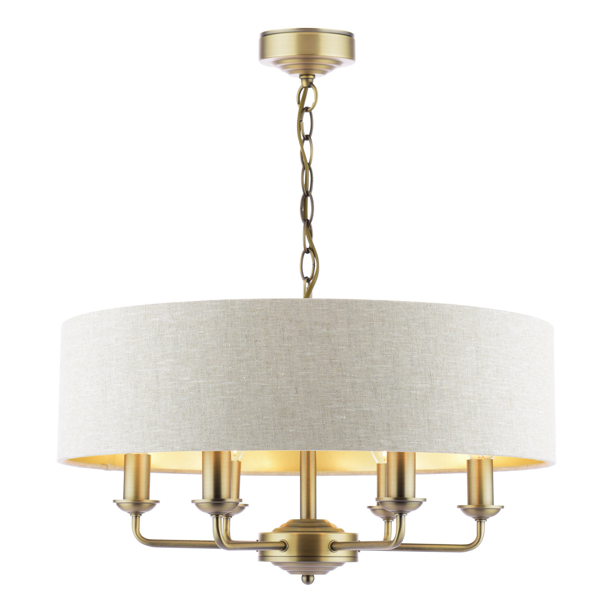 Laura Ashley Sorrento 6 Light Chandelier Matt Antique Brass With Natural Shade