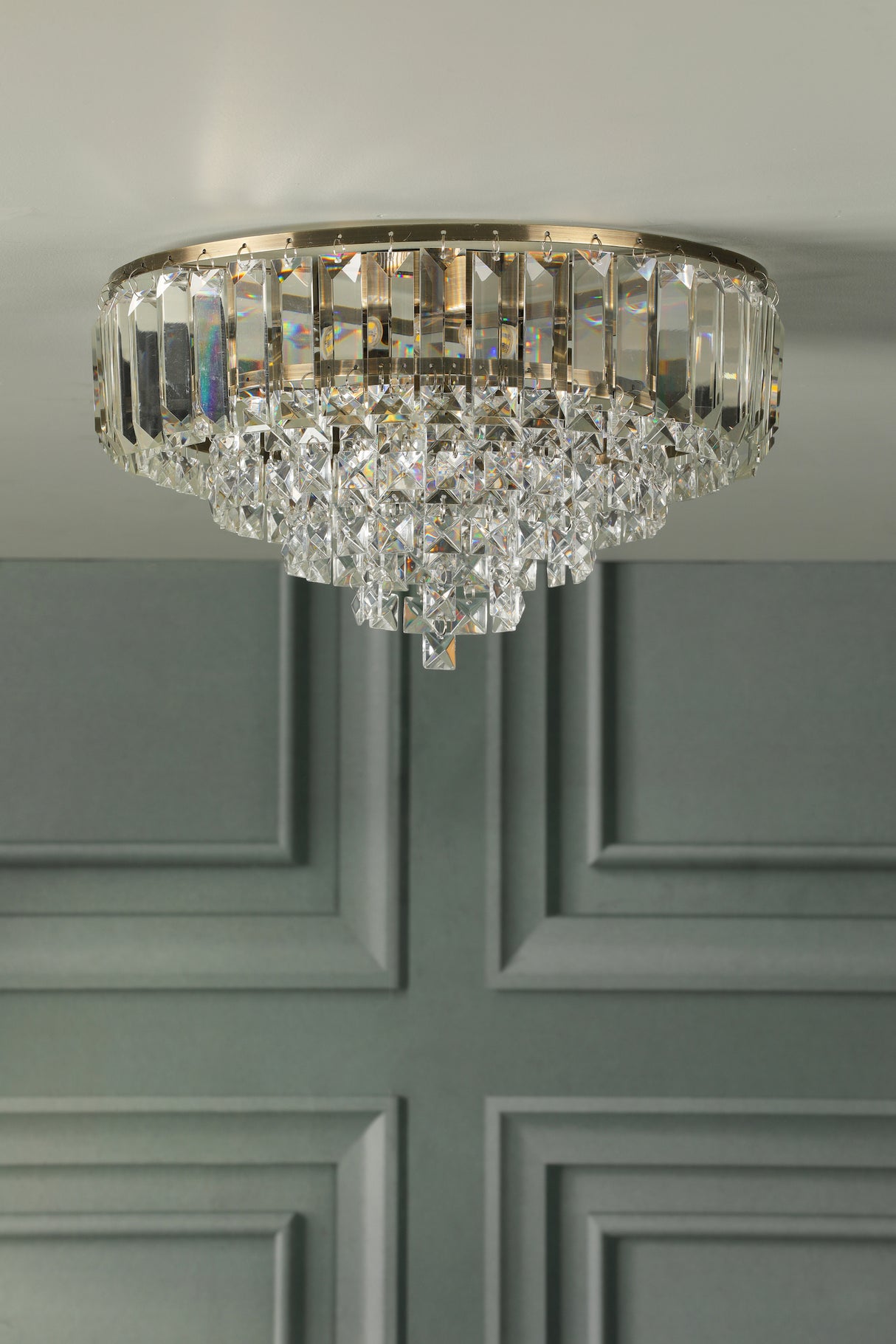 Laura Ashley Vienna 3 Light Flush Crystal and Antique Brass