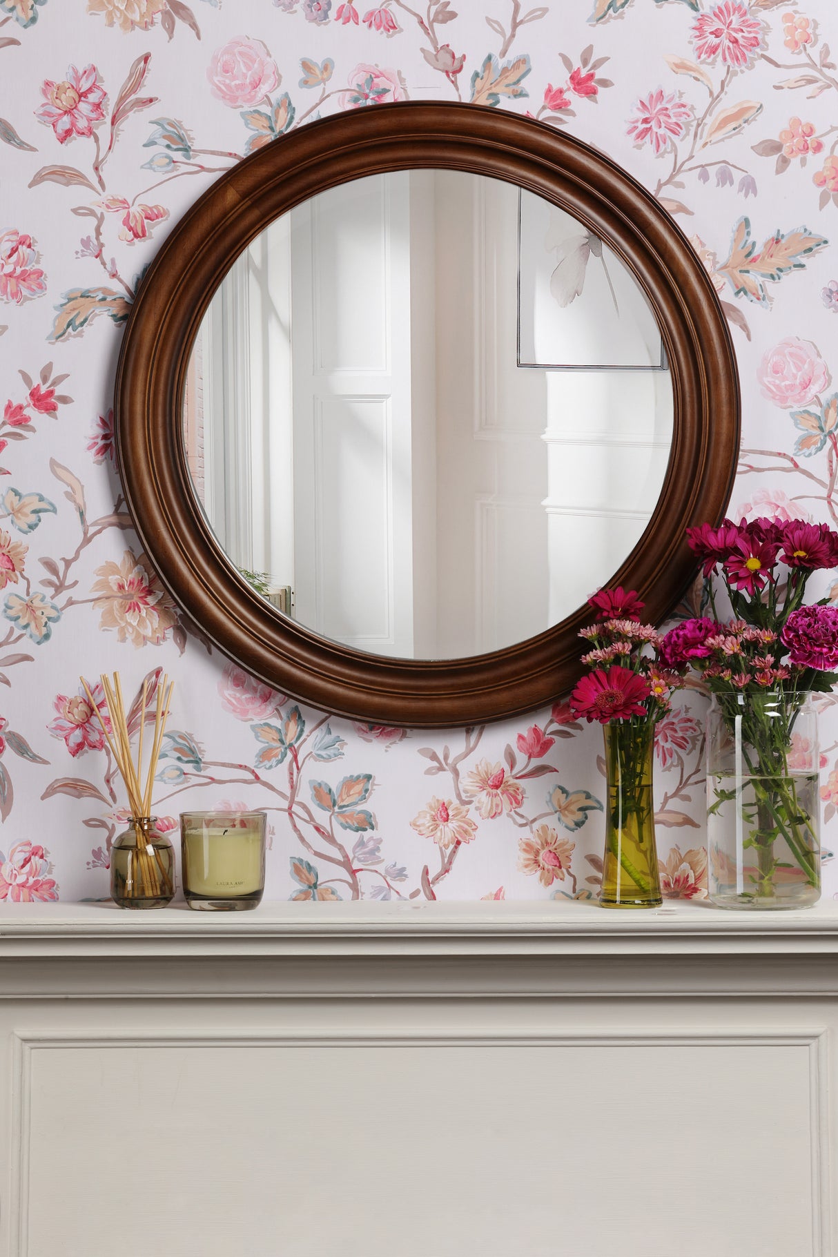 Laura Ashley Round Tate Mirror Dark Wood 60cm
