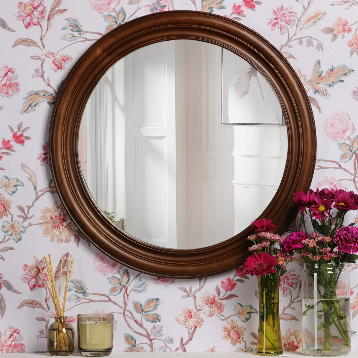 Laura Ashley Round Tate Mirror Dark Wood 60cm