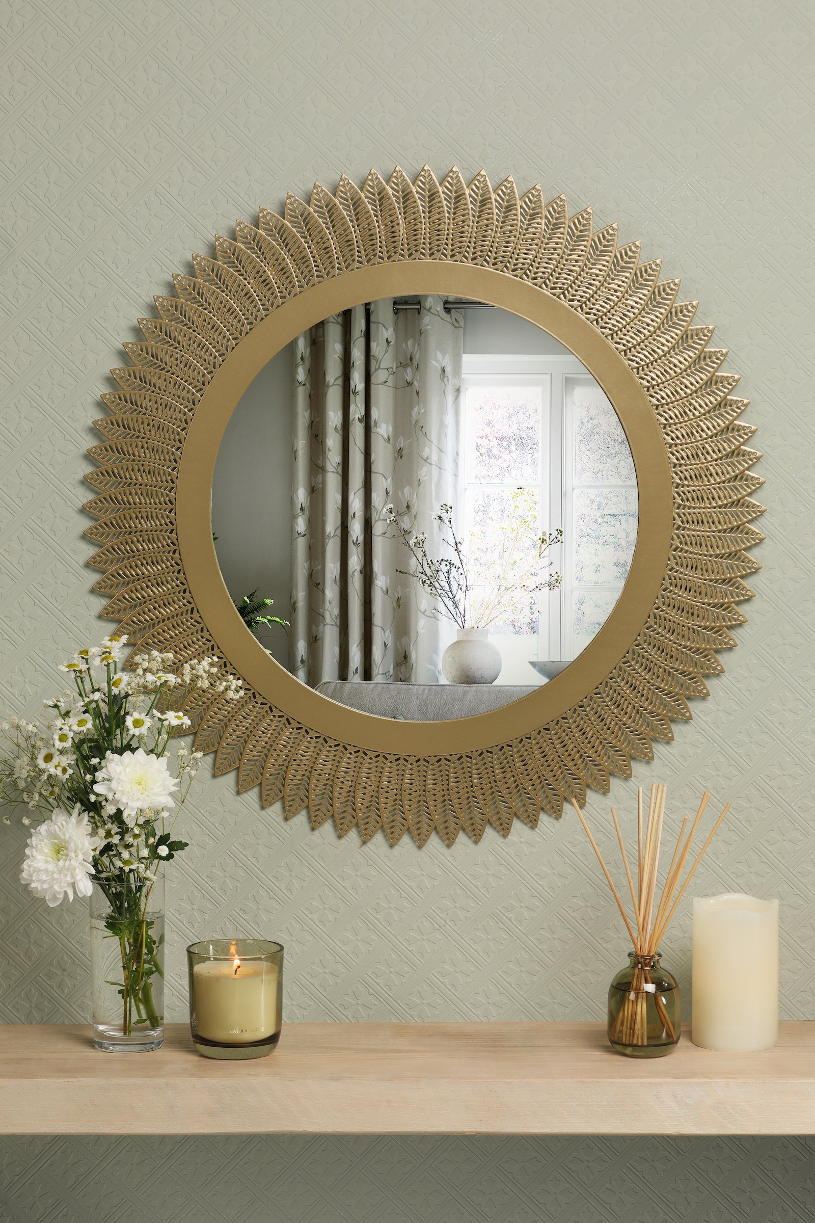 Laura Ashley Round Rushden Mirror Gold 60cm | Nature-Inspired