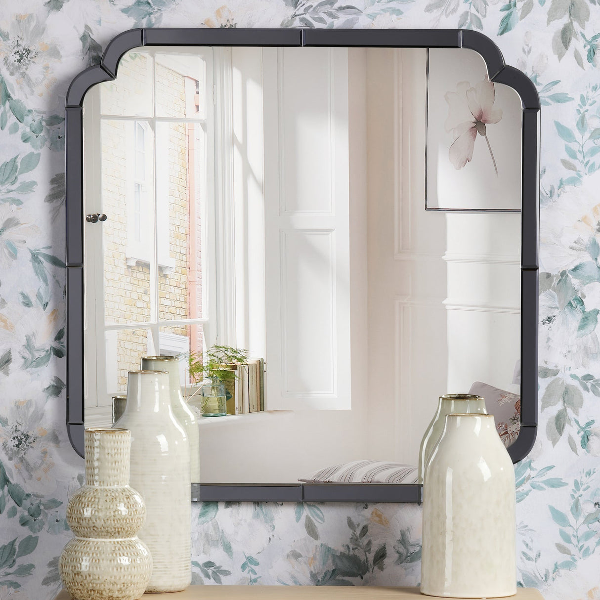 Laura Ashley Martham Square Mirror Smoked Blue 65 X 65cm