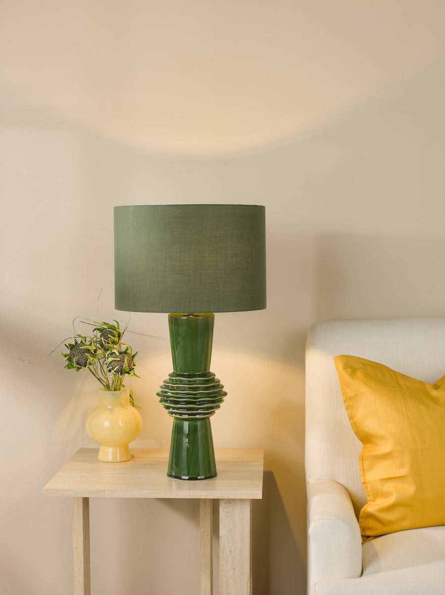 Dar Lagle Table Lamp Green and Antique Brass With Shade