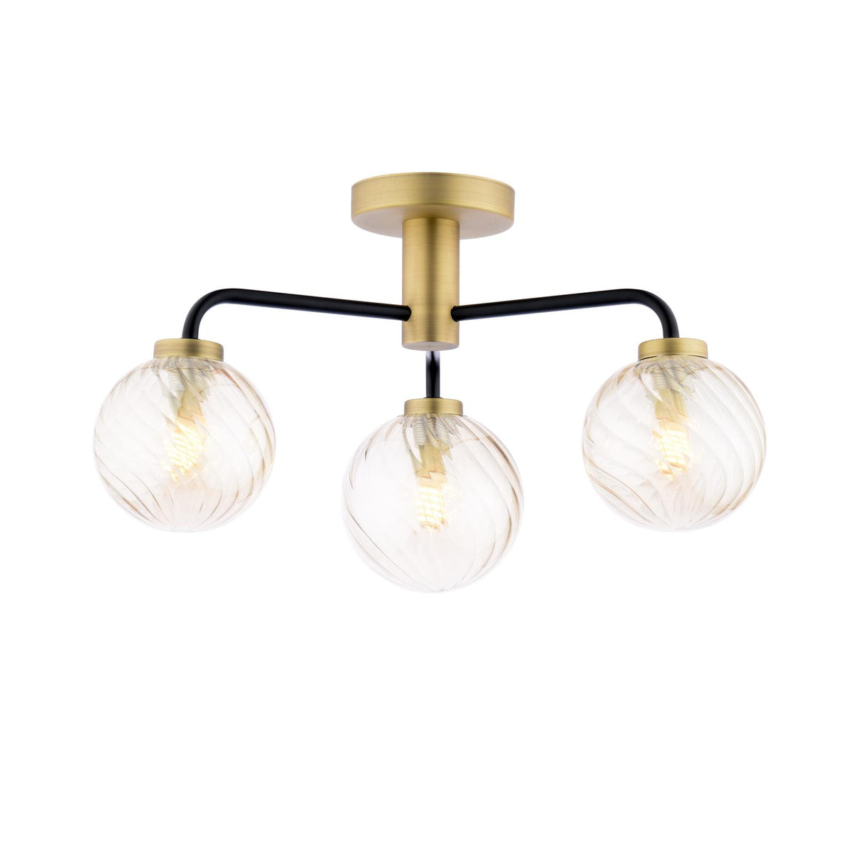 Dar Lainey 3 Light Semi-Flush Matt Black and Amber Glass