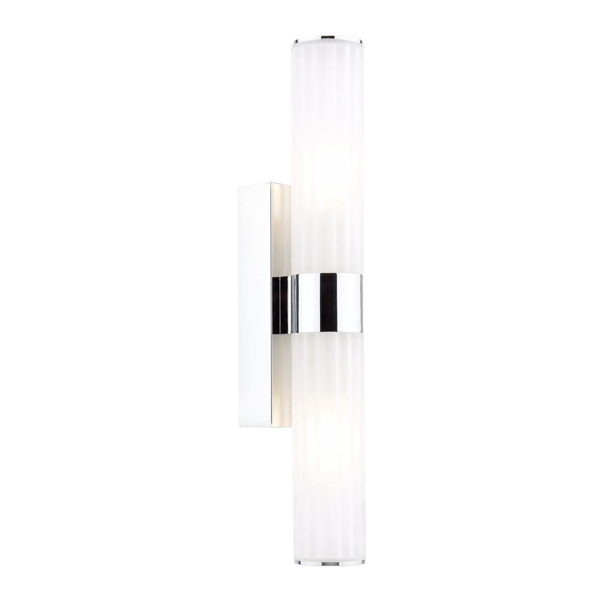 Dar Lars 2 Light Bathroom Wall Light Polished Chrome and White Frosted Acrylic IP44