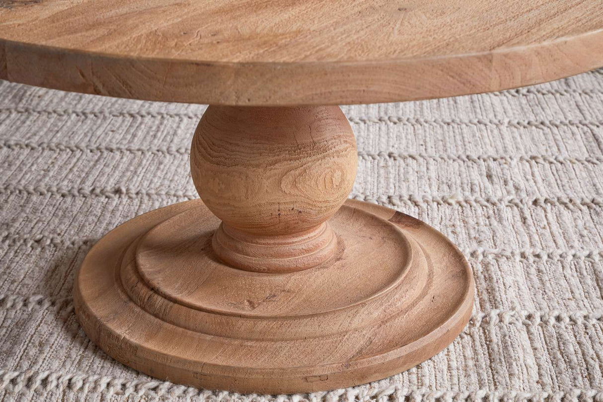 Nkuku Laya Round Carved Mango Wood Coffee Table Natural